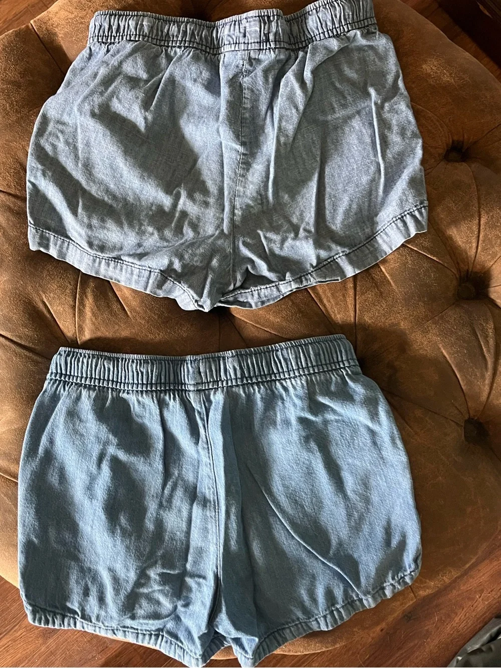 Two pair of girls Old Navy drawstring denim shorts. Both size 10/12.